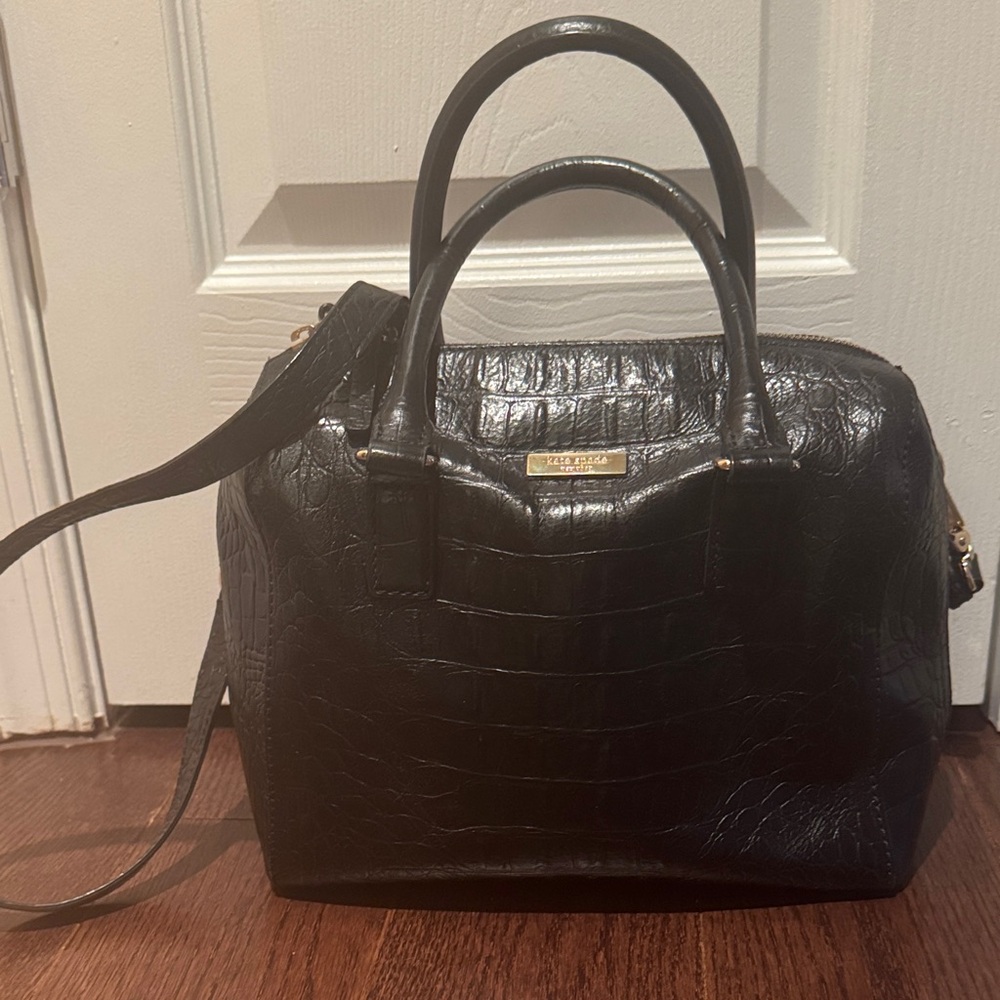 Kate Spade Black Crocodile-Embossed Satchel